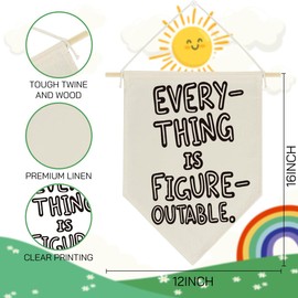 Everything Is Figureoutable Affirmation Wall Decor Inspirational Nursery Playroom Canvas Banner Wall Hanging