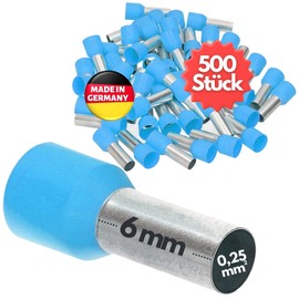 Kalitec AE02506HBL Insulated Wire End Ferrules 0.25 mm² 6 mm Long Light Blue I Made in Germany I Industrial Quality Pack of 500