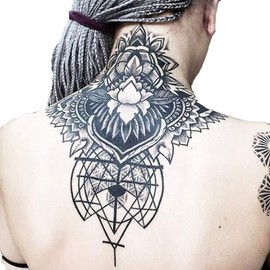 Extra Large Temporary Flower Tattoo for Women Adult Temporary Neck Long-lasting Temporary Realistic Fake Unique Tattoo Mandala Body Flower Sticker Women Real Look Fake Tattoo (Plain Tattoo Sticker 1)