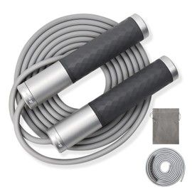 BURNCALO Weighted Jump Rope for Fitness, Skipping Rope for Men Women, Metal Heavy Handles, Ball bearings, Adjustable Length PVC Cord and Cotton Rope, Endurance Training Fitness Exercise Workout