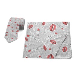 Lunarable Tie and Bandana Set for Men Lips and Lipsticks Retro
