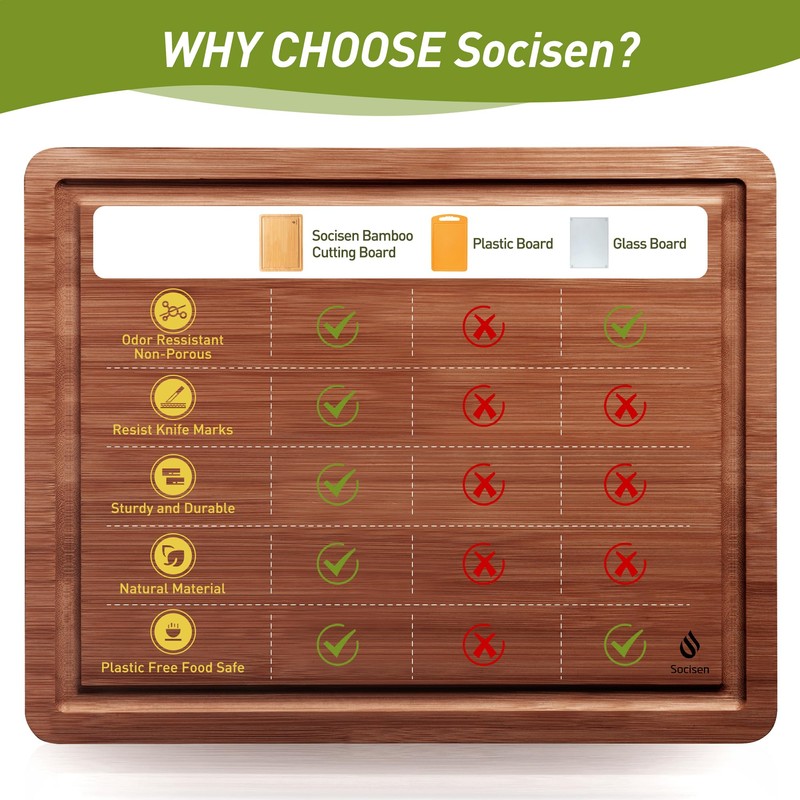 3 Packs Bamboo Cutting Board Set with Non Slip Feet
