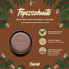 NANAH Crema Facial Natural de Tepezcohuite en Barra I Ideal para Piel Grasa y Tendencia a Ácne I Regeneradora y Antiedad I Sin Plástico, Ecológico, Bi