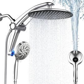 Rain Shower Head with Handheld,Dual Shower Head with Hose,Detachable 10" High Pressure Shower Head Combo with 9 Settings Shower Spray Built-in Magnetic Docking & Power Wash Mode (Chrome)