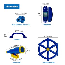 RedSwing Playground Accessories，Backyard Swing Set Pirate Plastic Playground Equipment Set with Ship Wheel, Telescope, Telephone，Rock Climbing Holds and Safety Handles for Outdoor Playhouse Treehouse