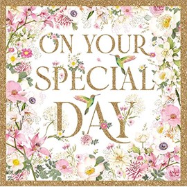 Nigel Quiney General Female Birthday Card for Women/Girls - Special Day Hummingbirds & Pink Flowers with Gold Foil - Eco-Friendly & Recyclable - Made in Britain