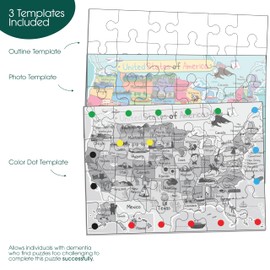 Keeping Busy Dementia Puzzles for Seniors USA Map 24 Piece Puzzle for Seniors with Dementia Color Coded with Templates - Puzzles for Dementia Patients - Puzzles for Dementia Seniors - Dementia Puzzle