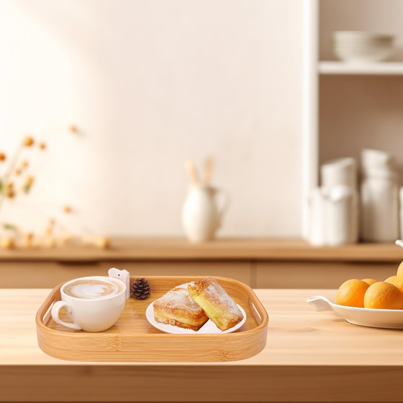 Geytetqi 2 Pack Bamboo Serving Trays with Handles, Rectangular Bamboo
