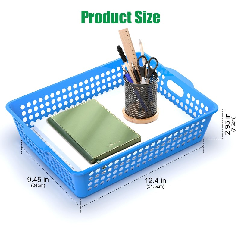QRRICA 6 Pack Plastic Classroom Storage Baskets, Paper Trays for