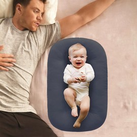 Loevin Baby Lounger for Newborn,Baby Play Mat Soft Cotton Breathable for Playtime & Awake-Time,Flat Babies Essentials Gifts 0-12 Months Home Travel(Dark Gray)