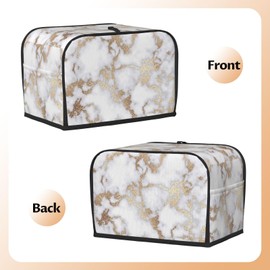Modern Chic White Gold Foil Marble Toaster Cover with Pockets, Polyester Quilted 2 Slice Toaster Appliance Dust-proof for Kitchen Small Microwave Oven Appliance and Fingerprint Protection Women Gift