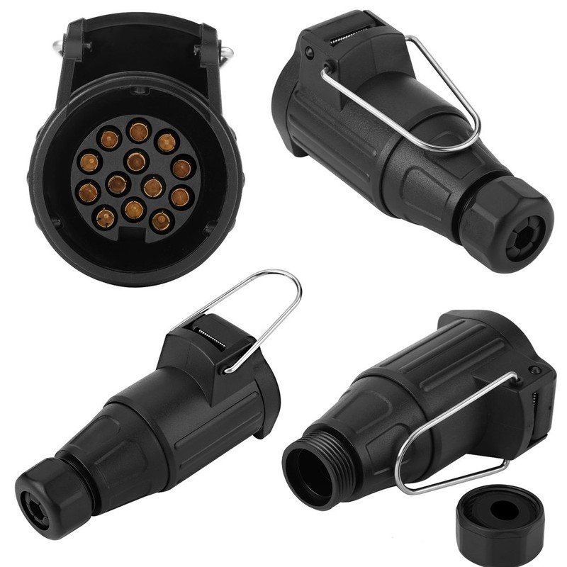 13-pin plastic trailer plug, socket, cable connection, 13 pin, suitable