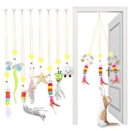 8 Pack Hanging Interactive Cat Toys, Door Hanging Cat Toy Retractable Cat Toys, Hanging Kitten Toy Interactive Cat Toy Bouncing Cat Exercise Toy Rope for Indoor Kitten