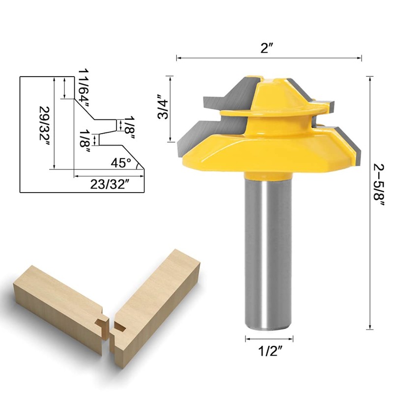 1/2" Router Bit 45 Degree Glue Joint Lock Miter, APlus