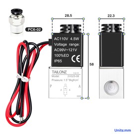 TAILONZ PNEUMATIC 1/4 Inch BSP 110V 2 Way Normally Closed Electric Solenoid Air Valve 2v025-08