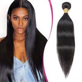 Elailite Human Hair Bundles Weaves Black Hair Extensions Weft Real Human Hair Straight 1 Bundle 100g - #1B Natural Black - 14 Inch
