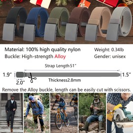 LionVII Casual Mens Belt, Elastic Work Belt with Metal Buckle Adjustable Web Waist Strap, Easy Trim to Fit 27-46" Waist, Gray, Free