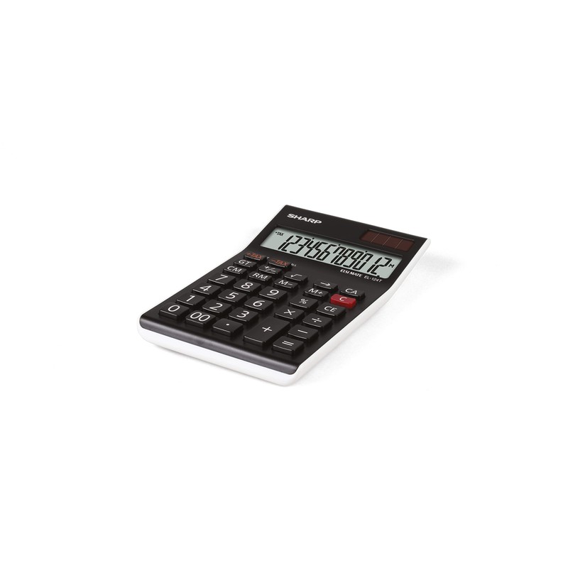 Sharp EL-124TWH Office Desktop Calculator - Black/White