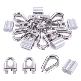 Swpeet 24Pcs M10 (3/8") Wire Rope Accessory Set, Included M10 Wire Rope Cable Clip Clamp, M10 Stainless Steel Thimble, 10mm Aluminum Crimping Loop Sleeve Perfect for 1/8 inch Wire Rope Cable (M10)