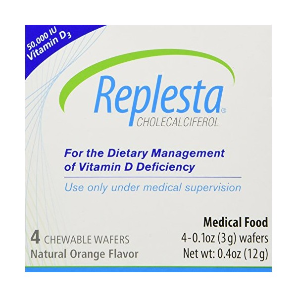Replesta 50,000 IU Vitamin D3 Cholecalciferol, for Vitamin D Deficiency, Once-Weekly Chewable Wafer, Non-GMO, Natural Orange Flavor, 4 Pack (Pack of 2)