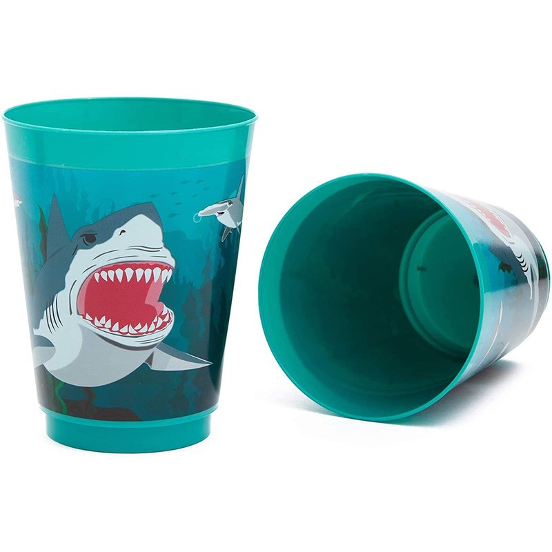 Blue Panda Shark Party Reusable Plastic Cups, 16 Pack