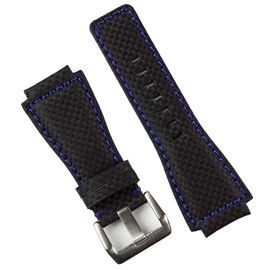 B & R Bands Bell & Ross BR01 BR03 Black Carbon Fiber Style Watch Band Strap Blue Stitch - Large Length