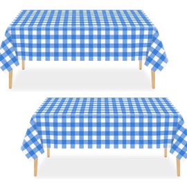 2pack Blue Gingham Checkered Table Cloth Party,137*274cm Wipe Clean Checkered PVC TableCloth Plaid Tablecloth Rectangular Navy Blue Disposable Table Cover for Parties BBQ Picnic Birthday Wedding