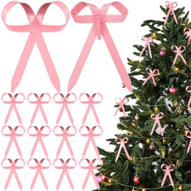 Daifunli 12 Pcs Christmas Metal Bow Ornaments with Clip Bow Decoration for Christmas Tree Garland Wreath Indoor Outdoor Decor Garland Wreath Home Indoor Outdoor, 4 x 5 Inches (Pink)