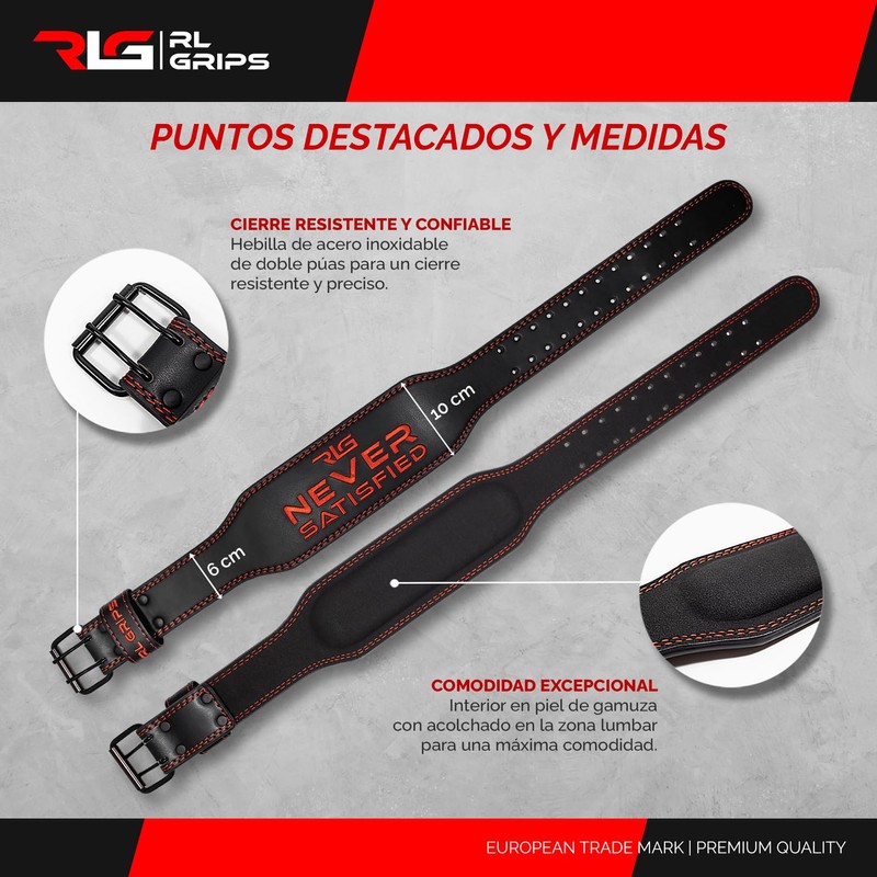 RL Grips® Leather Gym Belt - Padded Leather Lumbar Support