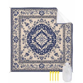 Gsypo Vintage Beach Blanket Waterproof Sandproof 83"x79", Bohemian Classical Flowers Oversized Beach Mat with 4 Corner Sand Pocket & 4 Stakes, Compact Outdoor Picnic Mat for Camping Travel Festivals