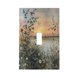 LOLREAI Decorative Light Switch Cover Plate Sunset Plants Flower Daisy Nature Lakescape 1 Gang Wall Plate Cover Single Toggle Switch Plate Covers Jumbo Electrical Switchplate Receptacle Faceplate