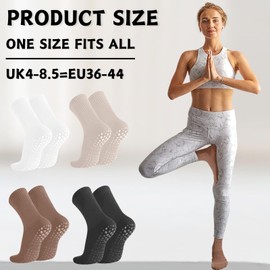 KEYRI Pack of 4 Yoga Socks Non-Slip Socks for Pilates Barre Ballet Dance Trampoline Long Grip Socks for Women for Pilates Barre Ballet Dance, brown, One size fits all