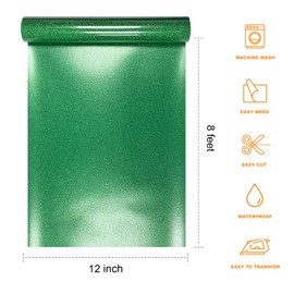 SCZENQI Grass Green Glitter HTV Transfer Vinyl Roll - 12" x 8ft. Grass Green Glitter Iron on Vinyl for DIY T-Shirts, Cricut Glitter HTV Heat Transfer vinyl for All Cutting Machines, Easy to Cut & Weed