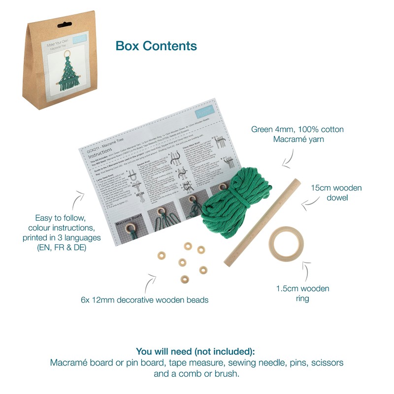 Trimits Make Your Own Macramé Decoration Kit, Festive Green Tree