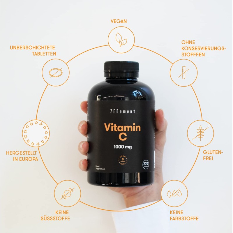 Vitamin C, 1000 mg, 270 tablets, contributes to reducing fatigue