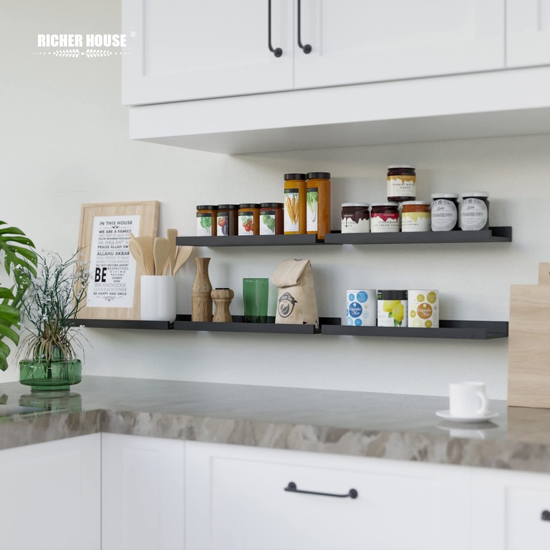 RICHER HOUSE 5 Set Floating Wall Mounted Shelves, Black Shelves