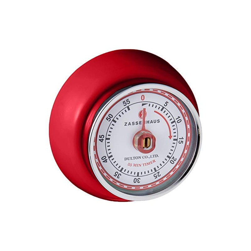 Zassenhaus Magnetic Retro Kitchen Timer, Classic Mechanical Cooking Timer (Red),