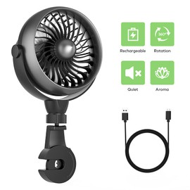 Portable Car Fan for Baby, Battery Operated Vehicle Cooling Fans, 4 Speeds, Clip on Electric Automobile Fan for Rear&Back Seat, Rechargeable USB Fan, Low Noise, Easy to Installation, 360° Rotation