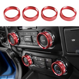 DSWSQ for F150 4pcs Air Conditioner AC Volume Switch Knob Ring Button Trim Cover for Ford F150 XLT 2015 2016 2017 2018 2019 2020, Red
