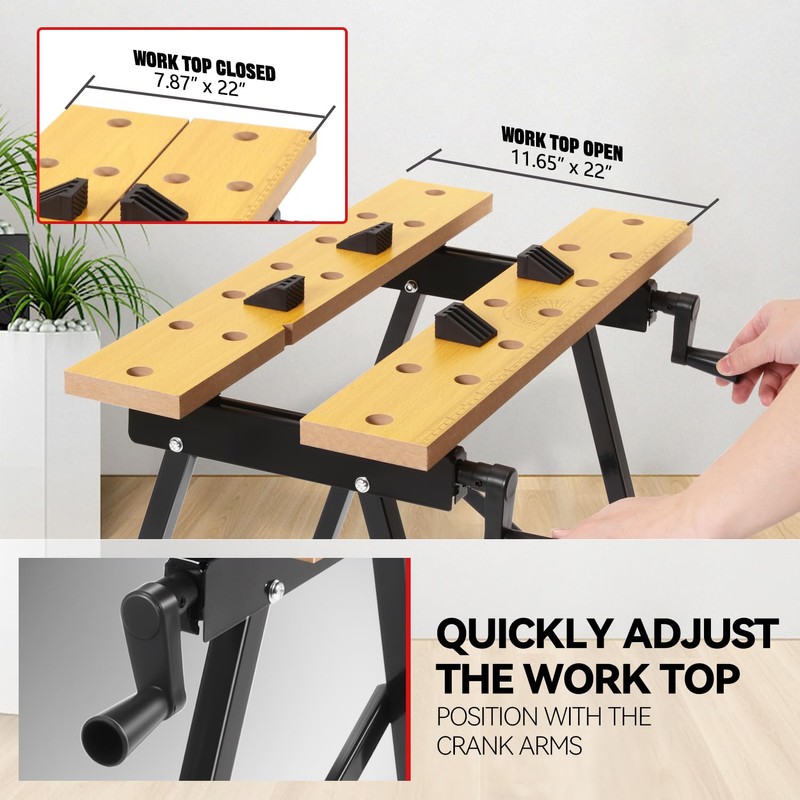 Auto Dynasty Adjustable Folding Workbench with Built-in Ruler & Protractor,