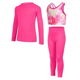 JiAmy Girls Yoga Leggings Girls Athletic Leggings Training Bras Set Kids Gym Crop Tank Top Activewear set for 9-10 Years Rose Red