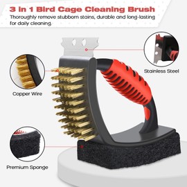 QBLEEV Bird Cage Cleaner, Stainless Steel Triangle Brush Set, Multi-Function Copper Bristle, Lightweight & Durable, Includes Cleaning Brush, Red