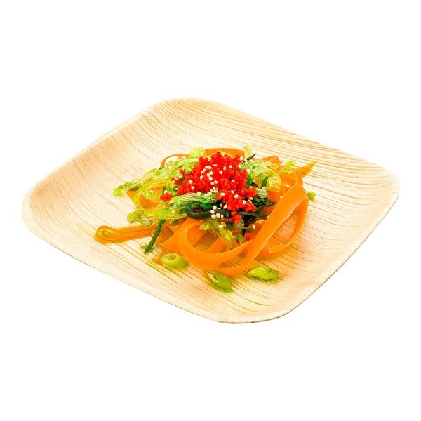 6-inch Eco-Friendly Indo Palm Leaf Square Plate: Perfect for Parties and Catering Events - Natural Color - Disposable Biodegradable Party Plates - 100-CT - Restaurantware