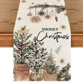 Artoid Mode - Camino de mesa navideño con árboles de Navidad, acebo y piñas, Feliz Navidad, decoración de mesa de comedor para temporada de invierno, para decoración del hogar y fiestas, 13 x 72