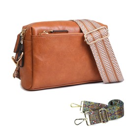 KlaOYer 2 Adjustable Strap Bag,Crossbody Bags Women,Guitar Strap Purse,Vegan Handbags Soft Shoulder Bag For Women(Small Brown)