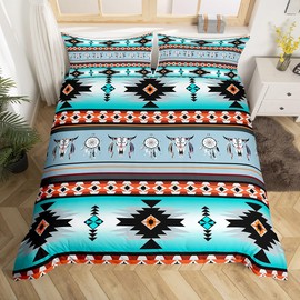 Erosebridal Western Bedding Set Queen,Southwestern Comforter Cover Exotic Bull Skull Duvet Cover for Kids Child,Dream Catchers Aztec Quilt Cover Tribe Feather Western Animals Boho Decor Red Black