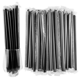 Black Jumbo Smoothie Straws, Chetexus 100pcs Smoothie Straws Plastic Disposable Wide-mouthed Milkshake Straws, Individually Wrapped Straws (0.43" Diameter and 9.4" Long)