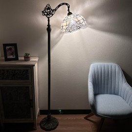 enjoy decor lamps White Stained Glass Floor Lamp Metal Base Gooseneck Adjustable Baroque Style for Living Room Bedroom 20" W*12" D*63" H