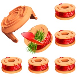 6 Pcs WA0010 Replacement Trimmer Spool for Worx, 0.065 Inch Diameter Trimmer String Weed Eater Refils and WA6531 Spool Cap Covers, Compatible with Worx Weed Eater(6 Spools+1 Caps)