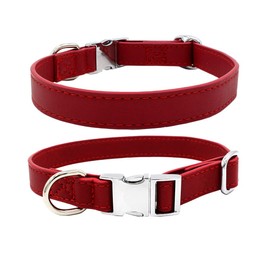JiangYanus Leather Dog Collar with Metal Buckle, Heavy Duty PU Leather Pet Collar with Quick Release Buckle Adjustable for Small Medium Large Dogs or Cats (L: Adjustable 14.2-21.6", Width 1.0", Red)